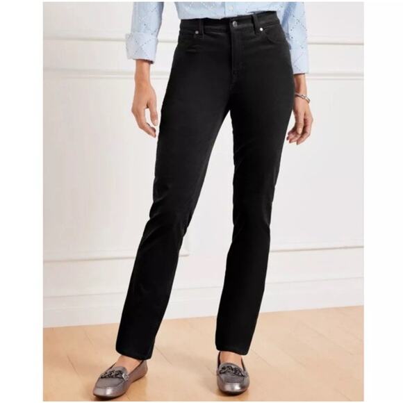 Talbots Women’s Sz 16 Black High Waist Straight Leg Casual Corduroy Pants Preppy - Picture 1 of 8